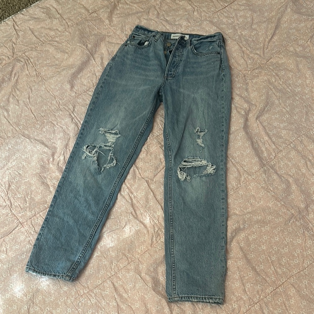 Denim Forum Blue Boyfriend Jeans Distressed Relaxed Fit